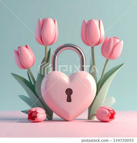 Heart-shaped Padlock and Tulip Heart-shaped Padlock and Tulip 134720055