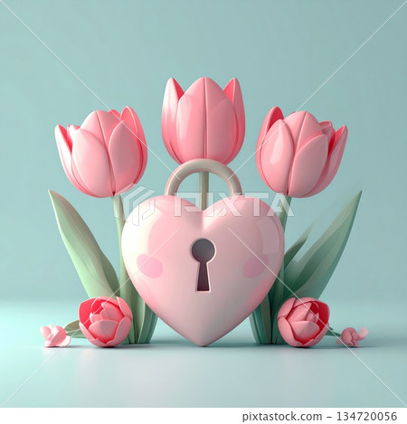 Heart-shaped Padlock and Tulip 134720056