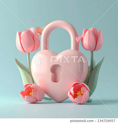 Heart-shaped Padlock and Tulip Heart-shaped Padlock and Tulip 134720057