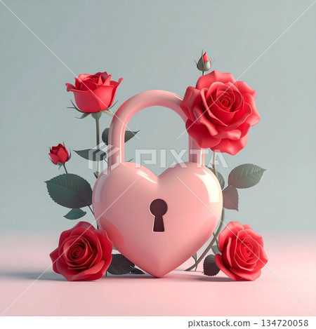 Heart-shaped Padlock and Rose 134720058
