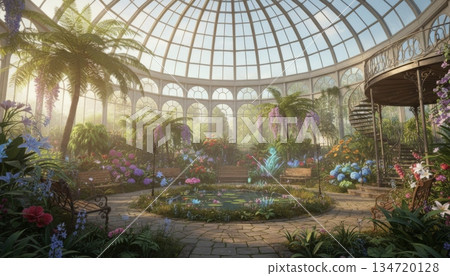 Large White Vintage Glass Dome with Botanical Garden Inside Large White Vintage Glass Dome with Botanical Garden Inside 134720128