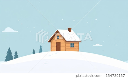 Small Wooden Cabin on Snowy Hill Small Wooden Cabin on Snowy Hill 134720137