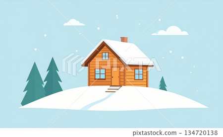 Small Wooden Cabin on Snowy Hill Small Wooden Cabin on Snowy Hill 134720138