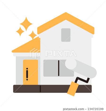 簡單的房屋圖示 + 油漆滾筒 簡單的房屋圖示 + 油漆滾筒 134720199