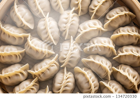 Dumplings Jiaozi Steamer Basket Overhead Cookery 134720330