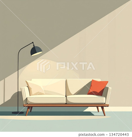 Sofa and Floor Lamp Minimal Illustration 134720443