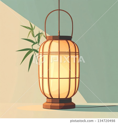 Japanese Bamboo Lantern Minimal Illustration Japanese Bamboo Lantern Minimal Illustration 134720498