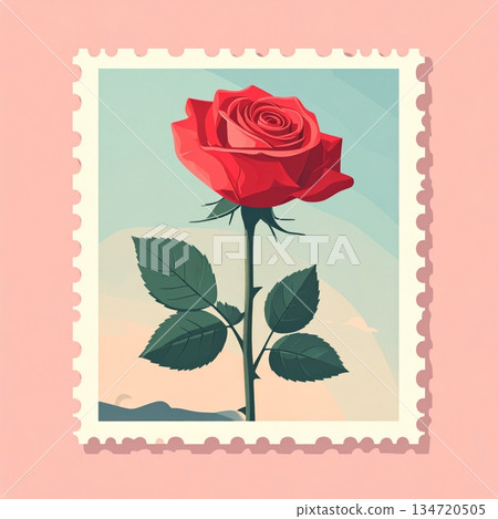 Single Red Rose Minimal Valentine Stamp Single Red Rose Minimal Valentine Stamp 134720505