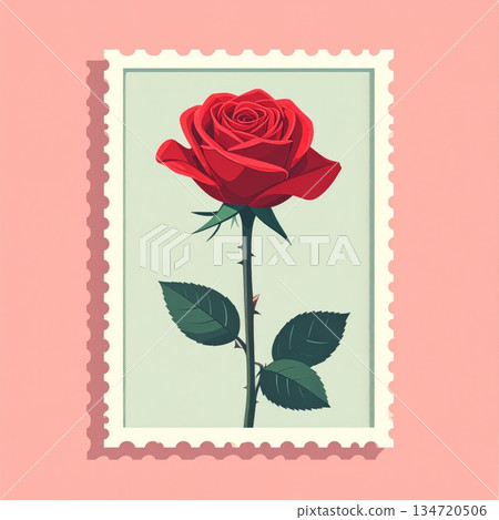 Single Red Rose Minimal Valentine Stamp Single Red Rose Minimal Valentine Stamp 134720506