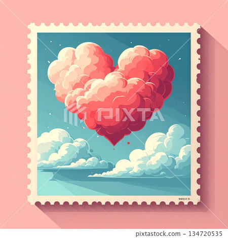 Heart-Shaped Cloud Minimal Valentine Stamp 134720535