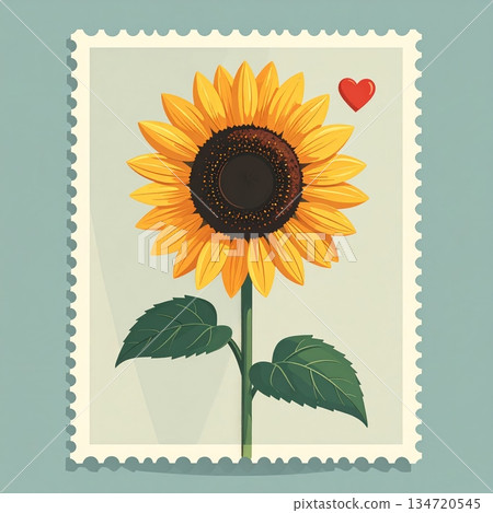 Sunflower with Small Heart Minimal Valentine Stamp 134720545