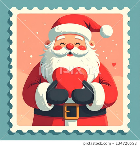 Santa Holding Heart Minimal Valentine Stamp 134720558