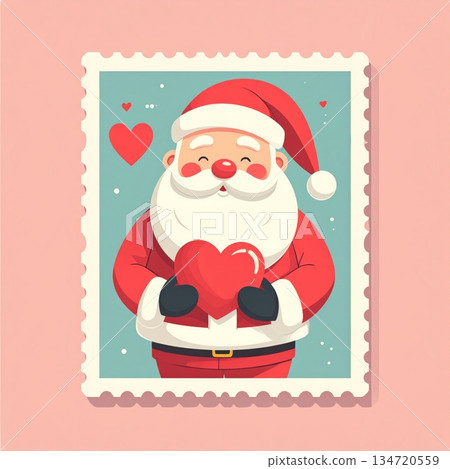 Santa Holding Heart Minimal Valentine Stamp Santa Holding Heart Minimal Valentine Stamp 134720559