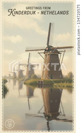 Kinderdijk Windmills Netherlands Vintage Travel Postcard 134720575