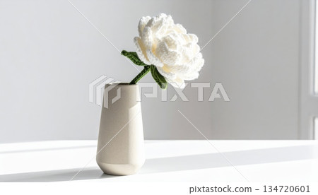 Minimalist White Peony Crochet Flower Vase Minimalist White Peony Crochet Flower Vase 134720601