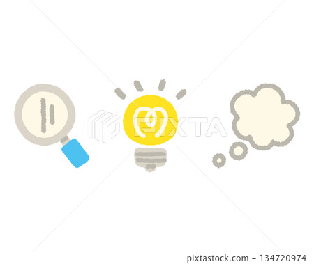 Think, inspiration, research, hand-drawn pastel icon set, illustration 134720974
