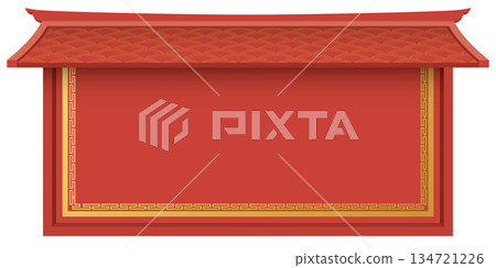 Chinese style 3D red rectangle frame isolated decorated with roof graphic illustration. Chinese New Year greeting card template. 134721226