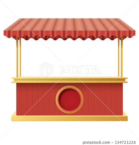 Street shop kiosk modern Chinese style isolated mock up with blank countertops display and blank circle frame graphic illustration. Small business and street food concept. 134721228