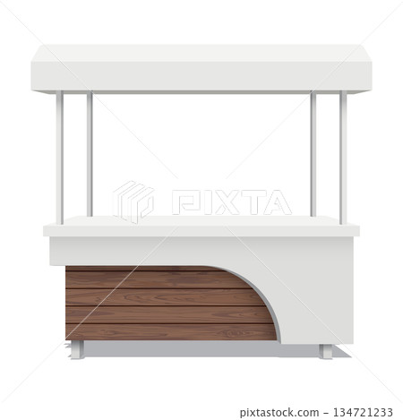 Street shop cart mock up isolated made from stainless and wooden graphic illustration have blank space for place the products presentation on countertop. Small business and street food concept. 134721233