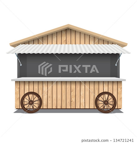 Whitewashed wooden street shop cart mock up isolated graphic illustration have blank space for place the products presentation on countertop. Small business and street food concept. Whitewashed wooden street shop cart mock up isolated graphic illustration have blank space for place the products presentation on countertop. Small business and street food concept. 134721241