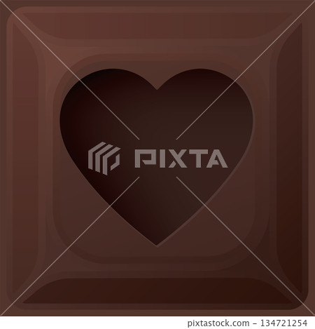Abstract 3D milk chocolate bar square background with heart frame paper cut style graphic illustration. 134721254