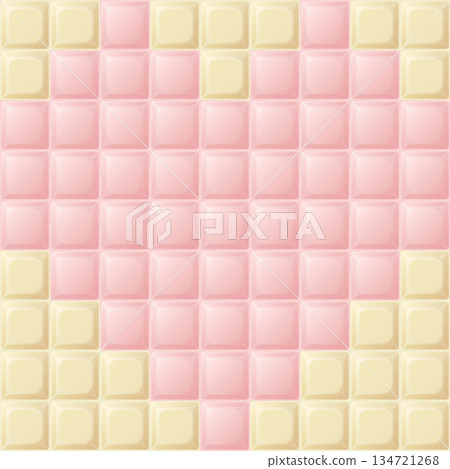 White chocolate bar square shape with sweetmeat strawberry flavor as heart shape 8 bit style graphic illustration. White chocolate bar square shape with sweetmeat strawberry flavor as heart shape 8 bit style graphic illustration. 134721268