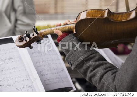 Woman's hands playing the violin outdoors Woman's hands playing the violin outdoors 134721740