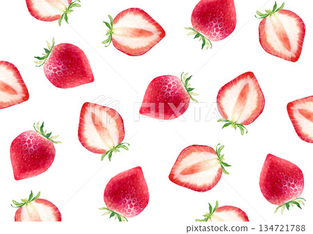 草莓水果背景圖案水彩插圖 134721788