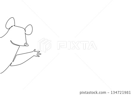 Single line drawing of an animal, a mouse waving leg, a nature concept related to an international event Say Hi Day celebration. 134721981