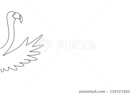 Continuous line drawing of an animal, a flamingo waving a wing, a nature concept related to an international event Say Hi Day celebration. 134721983