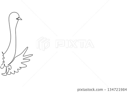 Single line drawing of an animal, an ostrich waving a wing, a nature concept related to an international event Say Hi Day celebration. Single line drawing of an animal, an ostrich waving a wing, a nature concept related to an international event Say Hi Day celebration. 134721984