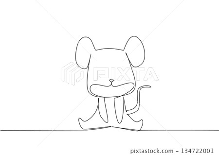 Continuous line drawing of an animal, a cute mouse sitting with its tail visible, a nature concept to an international event Fauna Appreciation Day. Symbolizing a friendly and iconic small animal. Continuous line drawing of an animal, a cute mouse sitting with its tail visible, a nature concept to an international event Fauna Appreciation Day. Symbolizing a friendly and iconic small animal. 134722001