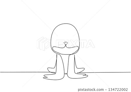 Single line drawing of a small, cute sea lion sitting upright, symbolizing a friendly and playful marine animal. Nature concept related to an international event Marine Conservation Day. Single line drawing of a small, cute sea lion sitting upright, symbolizing a friendly and playful marine animal. Nature concept related to an international event Marine Conservation Day. 134722002