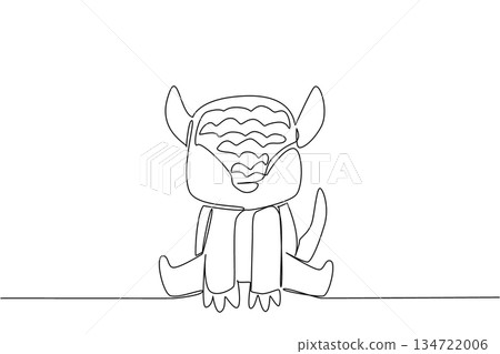 Single line drawing of small, cute armadillo sitting down, showcasing its head and armored shell pattern, symbolizing a unique mammal. nature concept of international event Latin American Wildlife Day Single line drawing of small, cute armadillo sitting down, showcasing its head and armored shell pattern, symbolizing a unique mammal. nature concept of international event Latin American Wildlife Day 134722006