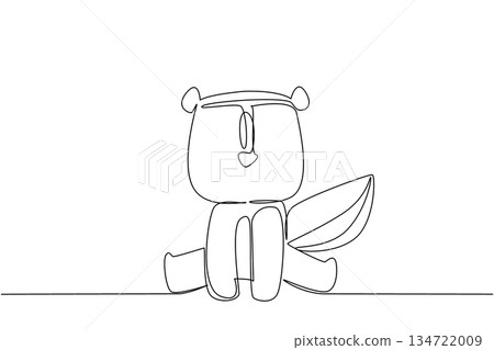 Continuous line drawing of an animal, a cute skunk sitting down with its large, bushy tail visible, symbolizing distinct. Nature concept related to an international event North American Wildlife Day. 134722009