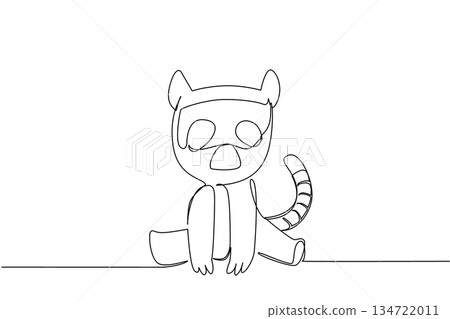 Single line drawing of a small, cute lemur sitting down with its ringed tail visible, symbolizing exotic wildlife from Madagascar. Nature concept related to an international event Animal Conservation Single line drawing of a small, cute lemur sitting down with its ringed tail visible, symbolizing exotic wildlife from Madagascar. Nature concept related to an international event Animal Conservation 134722011