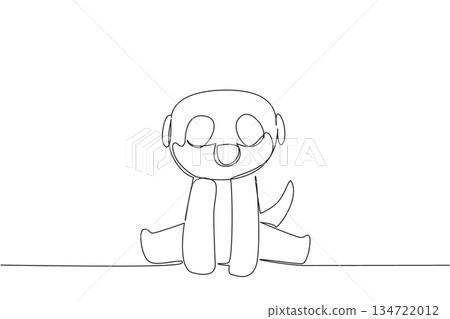 Continuous line drawing of a small, cute meerkat sitting up, smiling, symbolizing a friendly and social animal. Nature concept related to an international event African Wildlife Day. 134722012