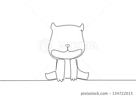 Single line drawing of a small, cute hamster sitting down, symbolizing a friendly and adorable pet animal. Nature concept related to an international event Pet Appreciation Day. Single line drawing of a small, cute hamster sitting down, symbolizing a friendly and adorable pet animal. Nature concept related to an international event Pet Appreciation Day. 134722015
