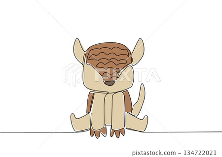Continuous line drawing of a cute baby armadillo sitting down for wildlife concept. This minimalist animal design represents nature zoo life and a friendly adorable icon theme style. Continuous line drawing of a cute baby armadillo sitting down for wildlife concept. This minimalist animal design represents nature zoo life and a friendly adorable icon theme style. 134722021