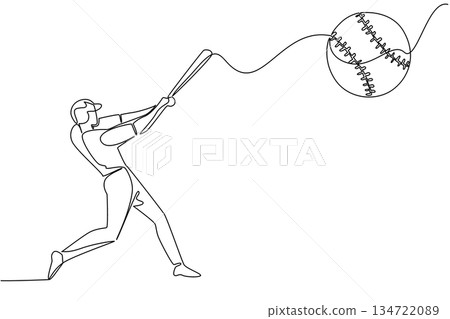 Continuous line drawing of man pitcher poised to throw with ball and glove, sports concept for competitive play, themed for World Softball Day honoring teams, tournaments, coaches, and dedicated fans Continuous line drawing of man pitcher poised to throw with ball and glove, sports concept for competitive play, themed for World Softball Day honoring teams, tournaments, coaches, and dedicated fans 134722089