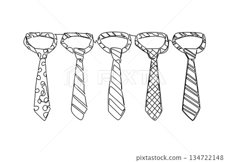Continuous line drawing of row five business ties with different patterns, a business concept related to an international event International Community Association Managers Day. Symbolize leadership 134722148