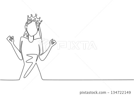 Single line drawing of a woman wearing a crown and raising her fists in a triumphant or strong pose, symbolizing strength and victory. Support International Albinism Awareness Day event. Single line drawing of a woman wearing a crown and raising her fists in a triumphant or strong pose, symbolizing strength and victory. Support International Albinism Awareness Day event. 134722149