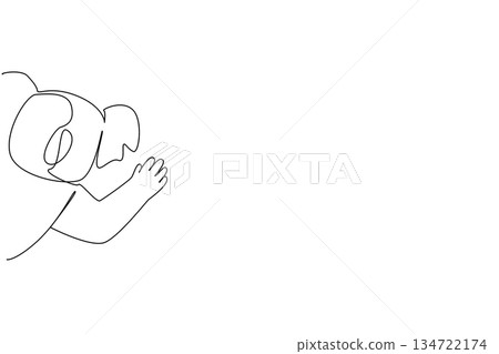 Celebrate Say Hi Day with a animal nature concept in continuous line drawing, featuring a cheerful koala waving hello, encouraging greetings, inclusion, and community connection for this kindness 134722174
