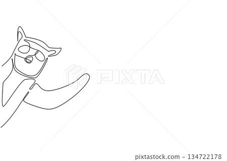 Single line drawing of an animal, a lemur waving the paw leg, a nature concept related to an international event Say Hi Day celebration. 134722178