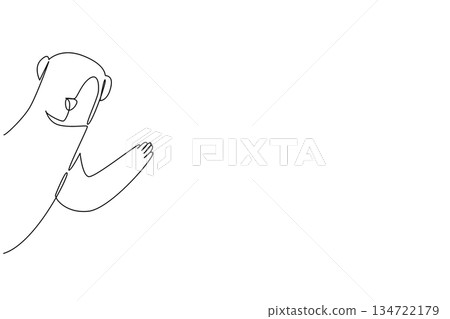 Continuous line drawing of an animal, a meerkat waving paw hand, a nature concept related to an international event Say Hi Day celebration. 134722179