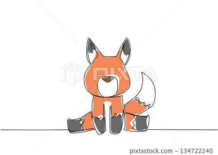 Continuous line drawing animal concept show baby fox with striking white tail and ear tips sitting. Ideal for nature, woodland, or adorable children themes, symbolizing curiosity and intelligence. Continuous line drawing animal concept show baby fox with striking white tail and ear tips sitting. Ideal for nature, woodland, or adorable children themes, symbolizing curiosity and intelligence. 134722240