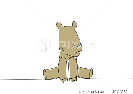 Single line draw animal concept highlighting baby camel small hump and gentle eyes sitting. Perfect for desert, travel, nursery, or zoo themes, representing calm, patience, and gentle animal presence. 134722241