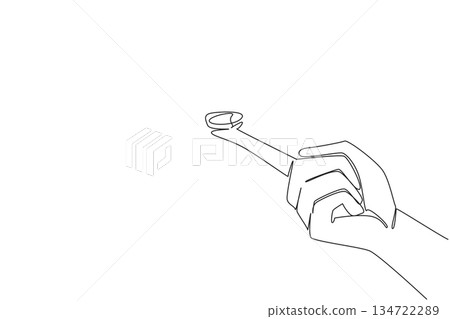 Single line drawing of a human hand tightening a device battery compartment screw, health concept for home safety, themed for National Button Battery Awareness Day to promote secure closures. 134722289