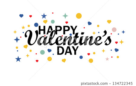 Happy Valentines Day Colorful Typography with Hearts and Stars Happy Valentines Day Colorful Typography with Hearts and Stars 134722345