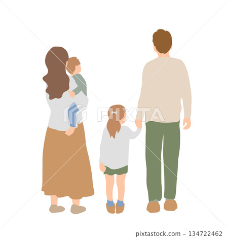 家庭背影插畫 | 父母與孩子日常生活、育兒、家庭畫面 家庭背影插畫 | 父母與孩子日常生活、育兒、家庭畫面 134722462